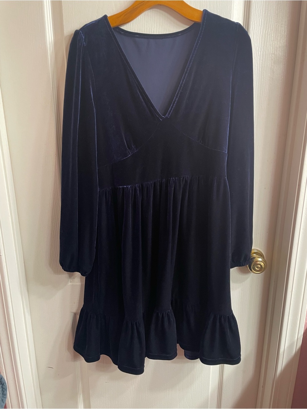 Unbranded Women Large Velvet Blue V-neck Long Sleeve Dress Jewel Toned Romantic